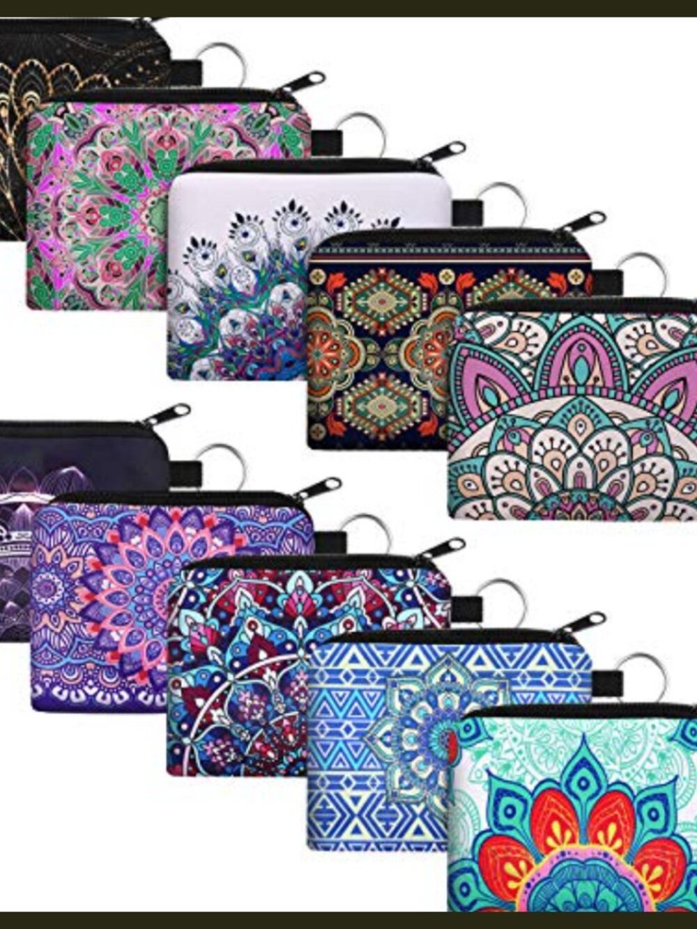 Bohemian Zipper Mini Coin Purse Change Wallet Polyester Set of 10